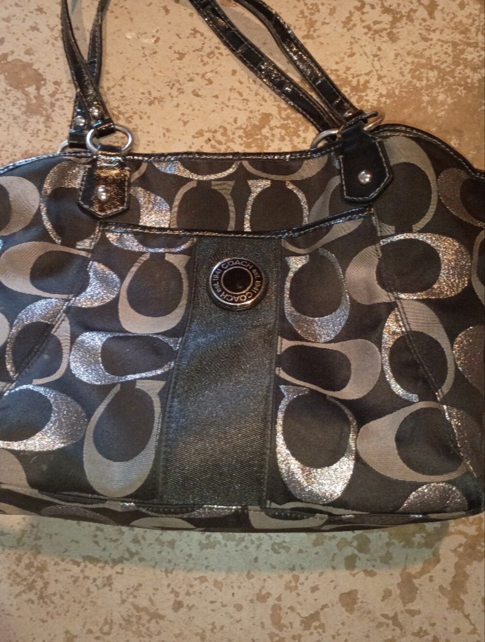 Coach Metallic Black and Gray Signature Shoulder Bag